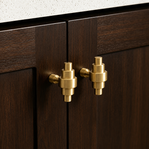 Handcrafted Solid Brass Modern Stepped <b>Cabinet</b> <b>Knob</b> Brushed <b>Gold</b> Finish Decorative Drawer Pull Wardrobe Door Handle Hardware - Product Image 1