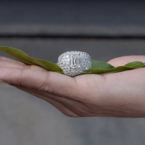 Emerald Cut Moissanite Diamond Cluster <b>Ring</b> 925 Sterling <b>Silver</b> Hip Hop Rhodium Plated Men's <b>Statement</b> Jewelry for Wedding Gifts - Product Image 1