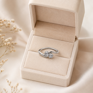 แหวนเพชรทรงกลมสองวงแบบบายพาส ทำจากทองคำขาว 14k สำหรับผู้หญิง |   ของขวัญแต่งงาน เครื่องประดับชั้นดี สำหรับวันครบรอบหมั้นหมาย ดีไซน์หรูหรา - Product Image 4