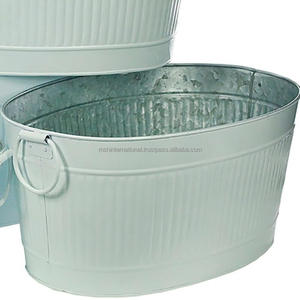 Oval <b>Basket</b> with Two Round Buckets Inside Set of Three Metal Flower Pots Galvanized Planter - Product Image 6