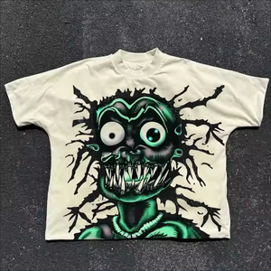 Camiseta de Hombre Moderna con Estampado de Monstruo de Dibujos Animados, Manga Corta, Estilo Casual Urbano, 100% Algodón Jersey - Product Image 1