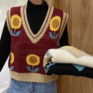 Chaleco de punto recortado para mujer de nuevo diseño de talla grande, Chaleco de punto recortado con estampado transpirable para mujer - Product Image 5