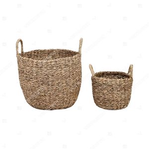 Handmade <b>Seagrass</b> <b>Storage</b> <b>Baskets</b> with Handles Round Woven Tray <b>Basket</b> Set Living Room Décor Household Organization Products - Product Image 6