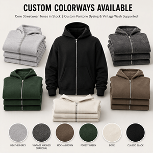 เสื้อฮู้ดซิปแบบหนา 400GSM สำหรับผู้ชาย ทรงปกติ ไหล่ตก ผ้าฟลีซ ซิปเต็มตัว เสื้อสเวตเชิ้ตเปล่า สตรีทแวร์ ขายส่ง - Product Image 4