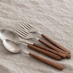 Ensemble de couverts écologiques en acier inoxydable, couteau, cuillère, fourchette, design créatif, avec manche en bois de noyer naturel - Product Image 3