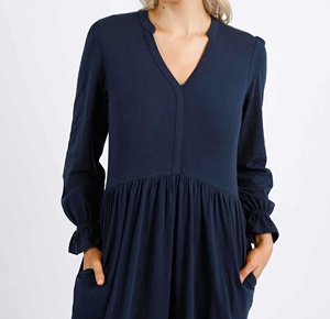 Vestido Midi Casual de Moda con Cuello en V, Mangas hasta el Codo, Puños Elásticos, Silueta en A, Ecológico - Product Image 4