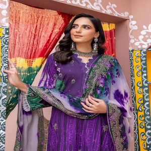Lujo Riaz Arts marca 3 piezas pakistaní Chunri estilo césped trajes bordado pesado tradicional musulmán Ropa Accesorios volumen - Product Image 1