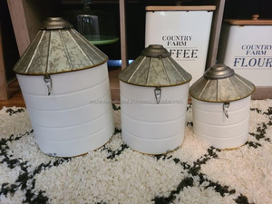 Comptoir de cuisine en métal café sucre thé bocaux conteneurs de stockage des aliments avec couvercle hermétique en bambou - Product Image 4