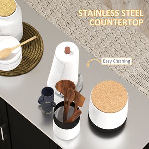 Carrello da Cucina Mobile Nero Stile Antico-Moderno con Piano in Acciaio Inox, Cassetti, Armadietti e Ripiani, Design a Isola su Ruote - Product Image 6