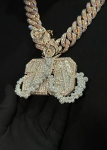 Diamante Cultivado en Laboratorio, Plata de Ley 925, Letra Geométrica en Bloque, Joyería de Lujo para Hombre, Estilo Hip Hop, Moda Urbana Atrevida, Estilo Premium - Product Image 2