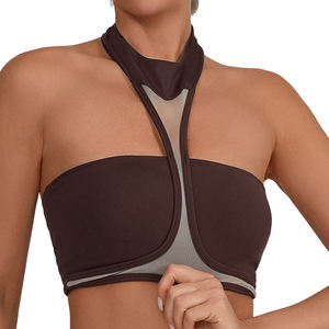 Women's Lightweight Quick-Drying Compression Yoga <b>Bra</b> Free Size Fitness Running Gym Soft Stretchy Breathable Mesh Insert <b>Halter</b> - Product Image 1
