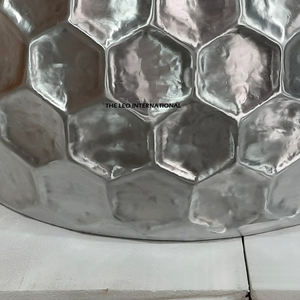 Table basse tambour au design moderne, en métal aluminium argenté brillant poli, accessoires de mobilier de maison de haute qualité - Product Image 4