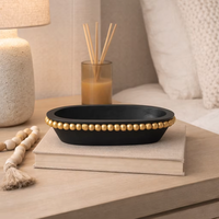 Bol à bougie artisanal en bois de manguier noir et or, style antique et vintage, sans BPA, sculpté à la main, pour remplissage de cire, de style américain