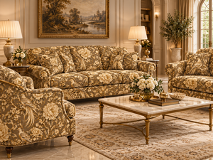 Tissu de rembourrage en brocart jacquard à motif floral beige pour canapé et chaise - Product Image 1