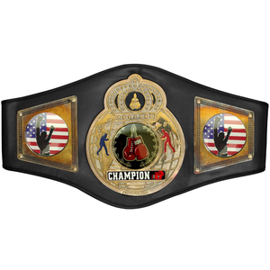 Ceinture de championnat personnalisée en cuir noir avec plaque d'aigle pour les compétitions sportives de lutte, taekwondo, jiu-jitsu - 100% - Product Image 1