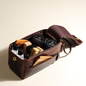 Portable Leather <b>Toiletry</b> Bag Men Travel Cosmetic Organizer Waterproof Grooming <b>Storage</b> Bag LTB-0118 - Product Image 2