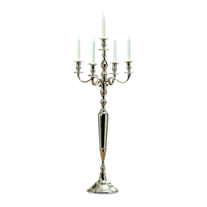 Candélabre élégant à 5 bras en argent, porte-bougie sur pied pour la décoration de la maison et les mariages, design métallique durable à prix abordable - Product Image 1