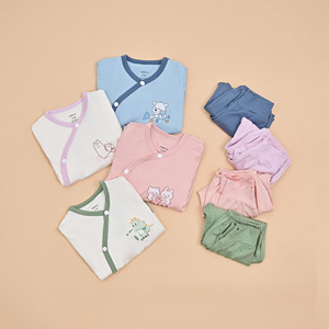 Ensemble de vêtements pour bébé style dessin animé, manches longues, fermeture latérale à boutons-pression, tricot en bambou et élasthanne, respirant, unisexe - Product Image 3