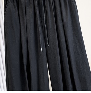 High Waisted Loose Blue Harem Pants Women Cotton Wide Leg Pleated Casual Full Length <b>Drawstring</b> <b>Trousers</b> Spring Style - Product Image 5