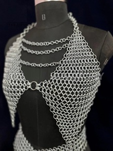 Women's Antique Modern Chainmail Mesh <b>Dress</b> <b>Silver</b>-Plated Steel Customized Logo for Renaissance Festival Costume Calvin - Product Image 3
