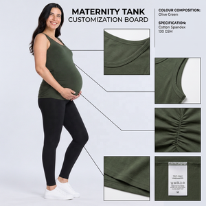 Camiseta sin mangas de maternidad para mujer, algodón y elastano, 130 GSM, con fruncido lateral, cuello redondo, sin mangas, logotipo personalizado - Product Image 4