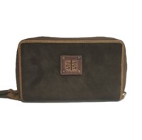 Dompet Wanita Clutch Kulit Suede Nubuck dengan Sentuhan Beludru, Organizer Perjalanan Multi Slot Kartu, Tali Pergelangan Tangan, Langsung dari Pabrik India