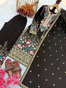Costume de soirée pour femme en soie chinon lourde, infroissable et extensible, avec broderie de sequins de 5 mm, style ethnique et design de créateur - Product Image 5