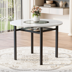 Tavolo da Pranzo Moderno Minimalista Bianco da 42 Pollici per 4-6 Persone con Inserto in Vetro Grigio e Base in Metallo Stabile - Product Image 3