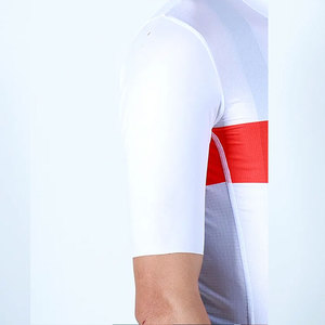 Maillot de cyclisme blanc pour hommes, avec rayures horizontales rouges, en Polyester respirant, à manches courtes, haut de vélo, chemise de Sport pour adultes - Product Image 5