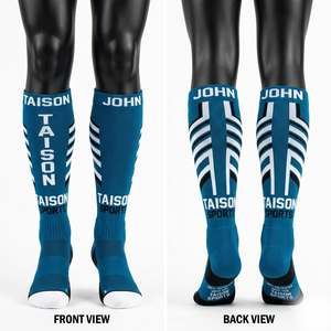Premium 320 GSM Nylon Spandex Grey Black Panel Flag Football Socks Custom Jacquard Logo <b>Athletic</b> Fit - Product Image 6