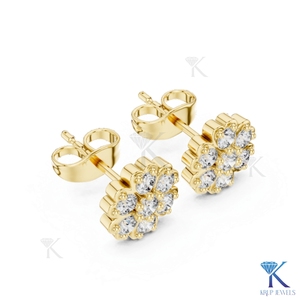 Lab Grown Diamond Flower Cluster <b>Stud</b> Earrings 14K 18K Solid Gold Round Brilliant Cut Floral Fine Women Jewellery Anniversary Gi - Product Image 5