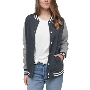 Chaqueta Varsity para Mujer, Corte Holgado, Mangas en Contraste, Estilo Béisbol, Chaqueta Bomber, Estilo Retro, Chaqueta Letterman, Tejido de Algodón - Product Image 2