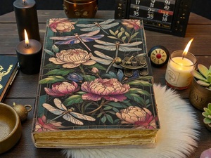 Herb Heritage Tree Life Handmade Floral Luna Moth Leather Celestial <b>Journal</b>-Vintage Blank Spell <b>Book</b> Shadows 200 Sheets Antique - Product Image 3