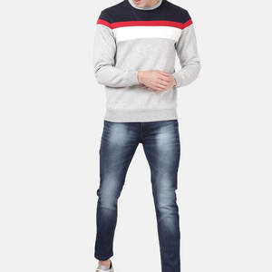 <b>Men</b> Crewneck <b>Sweatshirt</b> Regular Fit Knitted Cotton Pullover Casual Winter Sporty Breathable Eco-Friendly Gray Navy Red 2 Pcs - Product Image 5