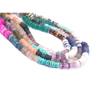 Perles Heishi en pierres précieuses naturelles multicolores, lisses et de forme cylindrique, 5-7 mm, mélange de pierres, perles de forme ronde unie, pour la création de bijoux. - Product Image 2