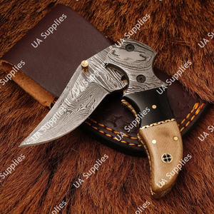 มีดพับดามัสกัส OEM ขายส่ง - มีดพกทำมือ ใบมีดคมกริบ ปลายใบมีดแบบคลิป สำหรับล่าสัตว์และตั้งแคมป์ พร้อมปลอก - Product Image 5