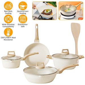Pentole da cucina con rivestimento in granito antiaderente bianco Set di pentole a induzione rapida per lavastoviglie - Product Image 1