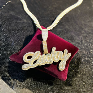 Trendy Hip Hop 925 <b>Silver</b> Rose Gold Plated Custom Iced Cursive Initial <b>Letter</b> Name Pendant <b>Necklace</b> Charms Moissanite Diamond - Product Image 5