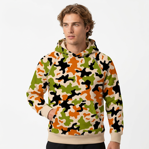 Sudadera con capucha con estampado de camuflaje unisex, manga raglán, ropa informal transpirable para otoño - Product Image 3