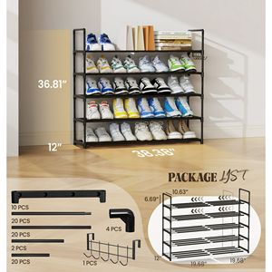 Scarpiera Impilabile a 5 Livelli, Lunghezza 35,5 Pollici, Struttura in Metallo Nero, Contiene 25-30 Paia - Product Image 2