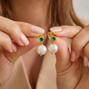 Boucles d'oreilles pendantes en perles de pierres de naissance, argent sterling 925 plaqué or 14 carats, bijoux personnalisés pour femme, cadeau - Product Image 1