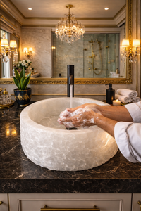 Lavabo de Ónix Blanco, Lavabo Redondo de Piedra de Lujo para Baño, Lavabo de Ónix Natural Hecho a Mano, Decoración Moderna para Spa - Product Image 4