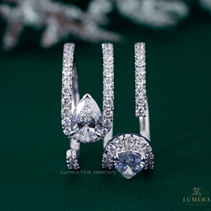 Bague de fiançailles et de mariage en or 9K, 10K, 14K, 18K avec halo de diamants de laboratoire taille double poire, bijoux fins personnalisés - Product Image 3