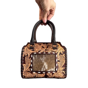 Hand-<b>Tooled</b> Turquoise Genuine <b>Leather</b> Luxury Animal Print Western Speedy Purse Handmade Vintage Zipper Executive Handbag - Product Image 2