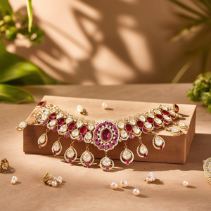 Juego de Collar con Colgante de Piedras Kundan Polki de Diseño Jewelemarket, Imitación de Perla Fina para Uso Diario y Ocasiones Nupciales-10575591ML - Product Image 3
