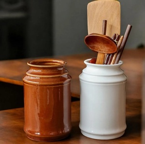 Classic Ceramic <b>Utensil</b> <b>Holder</b> Glossy Smooth Finish Wide Mouth Design Sturdy Heat Resistant <b>Kitchen</b> Counter Storage Organizer - Product Image 6