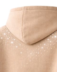 เสื้อฮู้ดดี้สีเบจประดับเพชรเทียม ทรงโอเวอร์ไซส์ ผ้าฟลีซหนานุ่ม มีกระเป๋าจิงโจ้ ผลิตตามสั่งสำหรับผู้ชาย สไตล์สตรีทแวร์ - Product Image 6