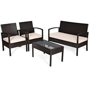 4-Piece <b>Garden</b> Patio Rattan Conversation Set with Loveseat Sofas and <b>Coffee</b> <b>Table</b> - Product Image 4