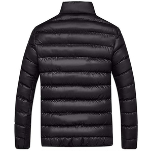 Vestes d'hiver rembourrées en duvet léger et chaud, à bas prix, avec logo personnalisé, en nylon noir, à capuche, pour hommes, femmes et enfants - Product Image 3