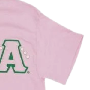 AKA เสื้อยืดลายตัวอักษรสีชมพูประดับตัวอักษรกรีกคอกลมเสื้อยืดลำลองผู้หญิงสีชมพู - Product Image 3